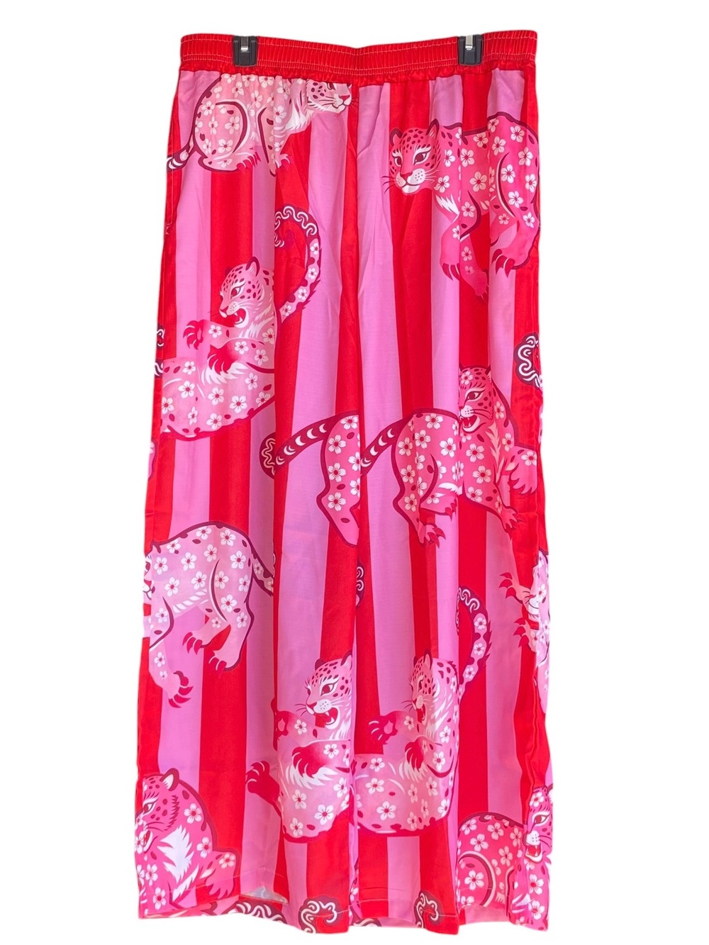 Nice To Meet You Leopard Striped Wide Leg Palazzo Pants Plus Size 2XL Red Pink